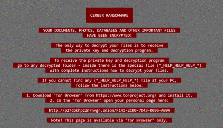 Cerber Ransowmare Message on PC